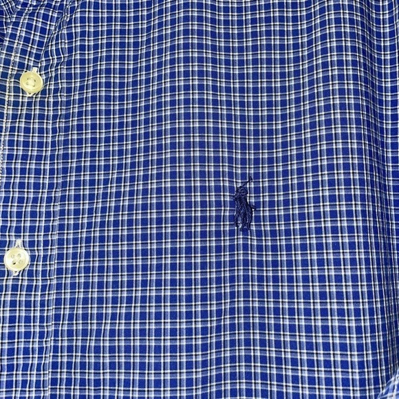 Ralph Lauren Custom Fit Button down Flannel Shirt Plaid 100% Cotton Blue Large - Picture 4 of 7